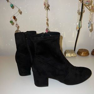 Black Suede Heel Ankle Boots